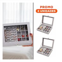 Pack2 Caja para Joyas Multifuncional Gris para Tocador y Escritorio